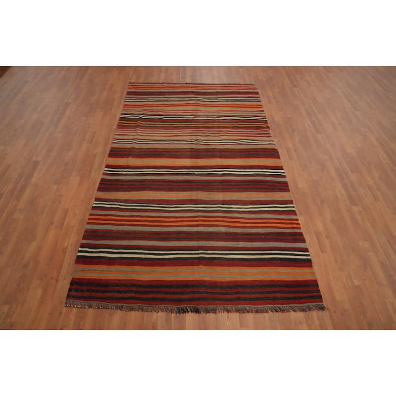Hand Woven Oriental 100% Wool Carpet Southwestern Geometric Multi-Colored Kilim Area Rug - 9' 1'' X 5' 4''