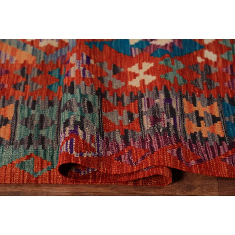 Kilim Oriental Area Rug Flatweave Reversible Wool Carpet - 8'7"x 9'10"