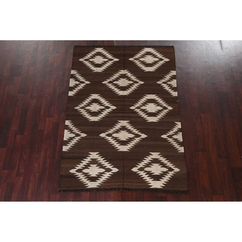 Natural Dye Kilim Geometric Tribal Oriental Area Rug Wool Hand-woven - 4'9" x 6'6"