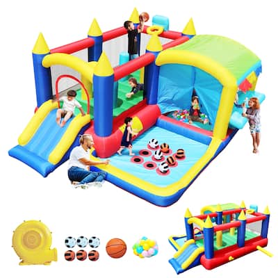 7 In 1 Inflatable Bounce House With BallPit Slide Toddler Jump Bouncy Castle For Indoor Outdoor Party - Multicolor