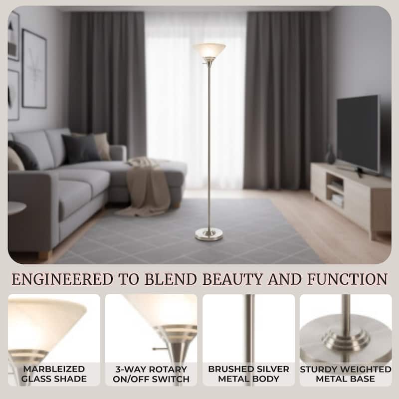 Windsor Home Torchiere Floor Lamp, Brushed Silver - 75.5" in Height