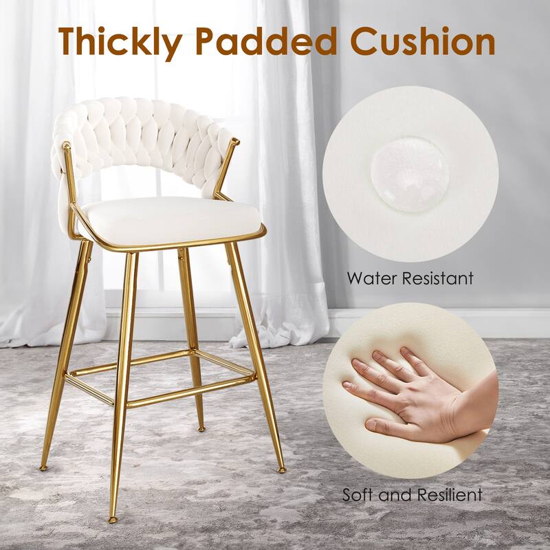 25.2" Modern Velvet Counter Stool with Gold Accents, Ergonomic Design & Plush Seat for Kitchen Island & Bar