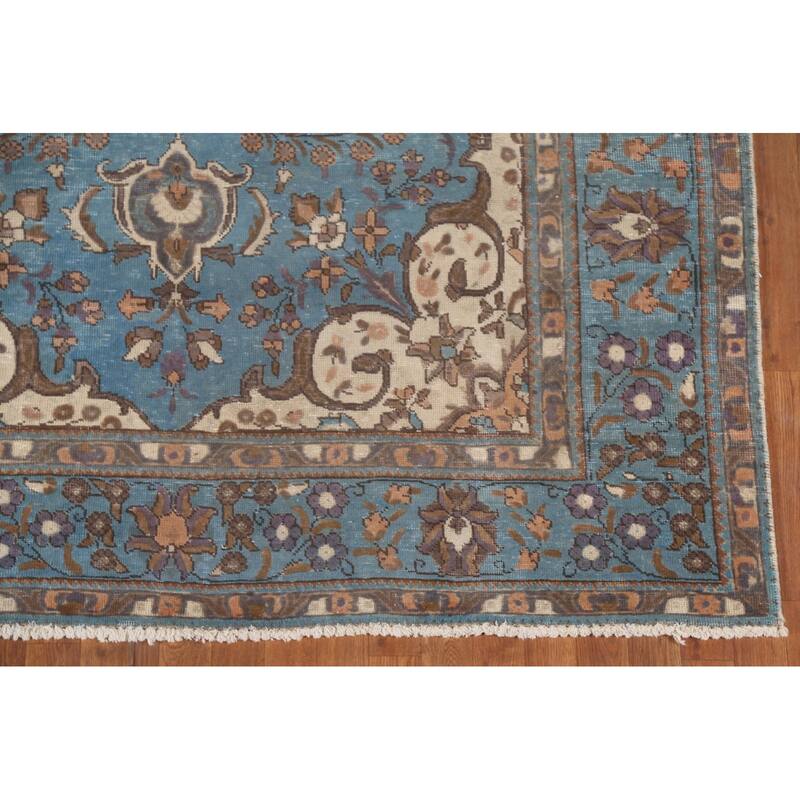 Over-Dyed Blue Tabriz Persian Vintage Rug Hand-Knotted Wool Carpet - 6'6"x 10'0"