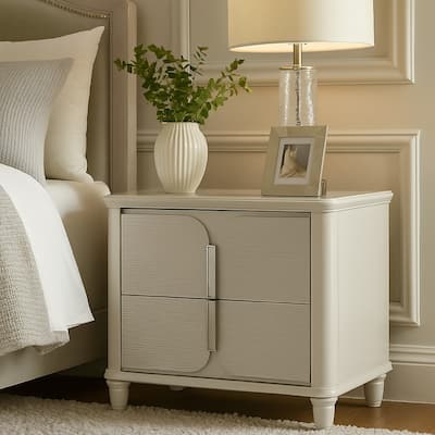 Veda Nightstand, Elegant Pearl White Wood, 2 Modern Drawers, 30 Inch