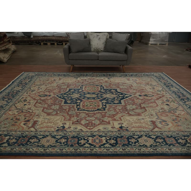 Hand Knotted Oriental 100% Wool Carpet Transitional Floral Pink Oushak Area Rug - 11' 6'' X 8' 11''
