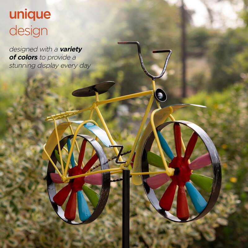 Alpine Corporation 42" Tall Outdoor Metal Bicycle Wind Spinner Garden Stake Decoration, Multicolor