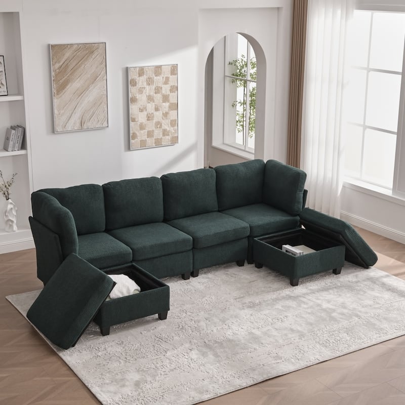 Freely Combinable Convertible Modular Sectional Sofa with Storage Ottomans