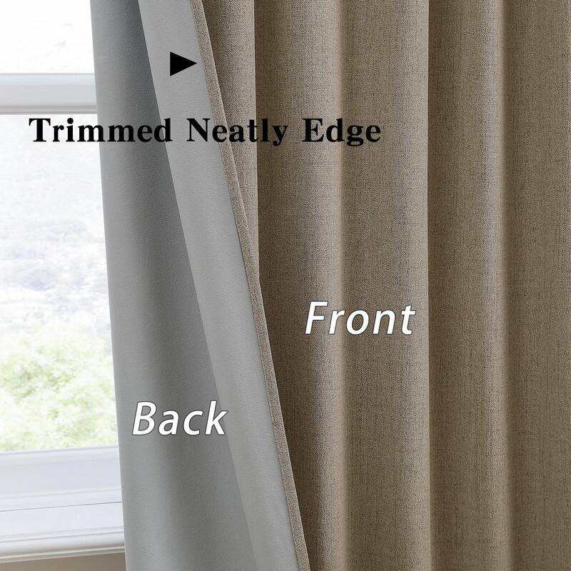 104 Inch Long Linen Blended Blackout Curtains 2 Panels Set