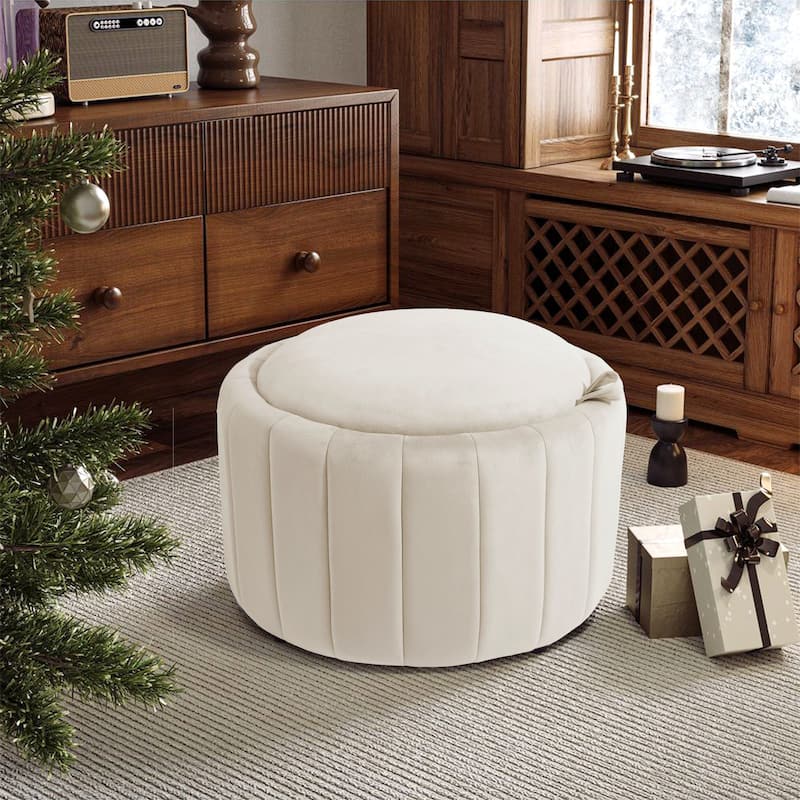 29" Modern Velvet Round Storage Ottoman