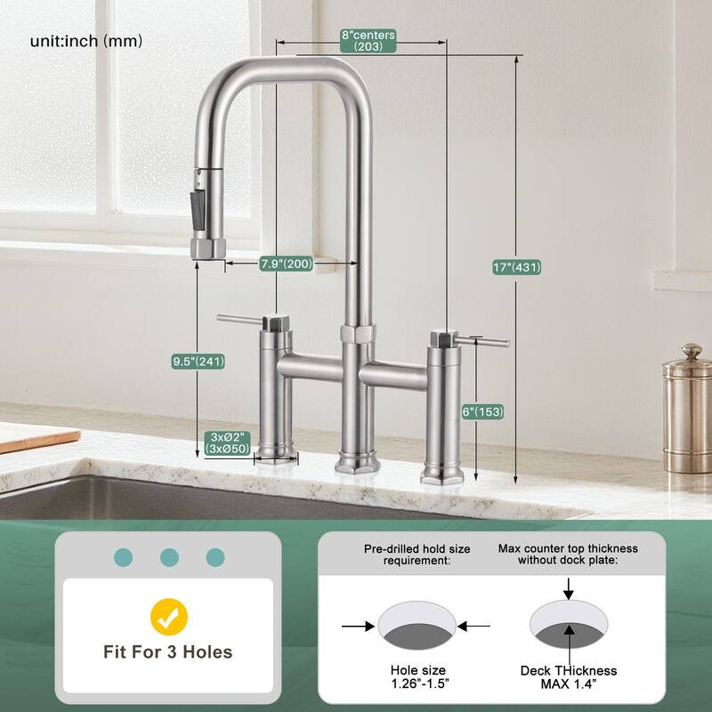 WOWOW Double Handle Pull Down Kitchen Faucet