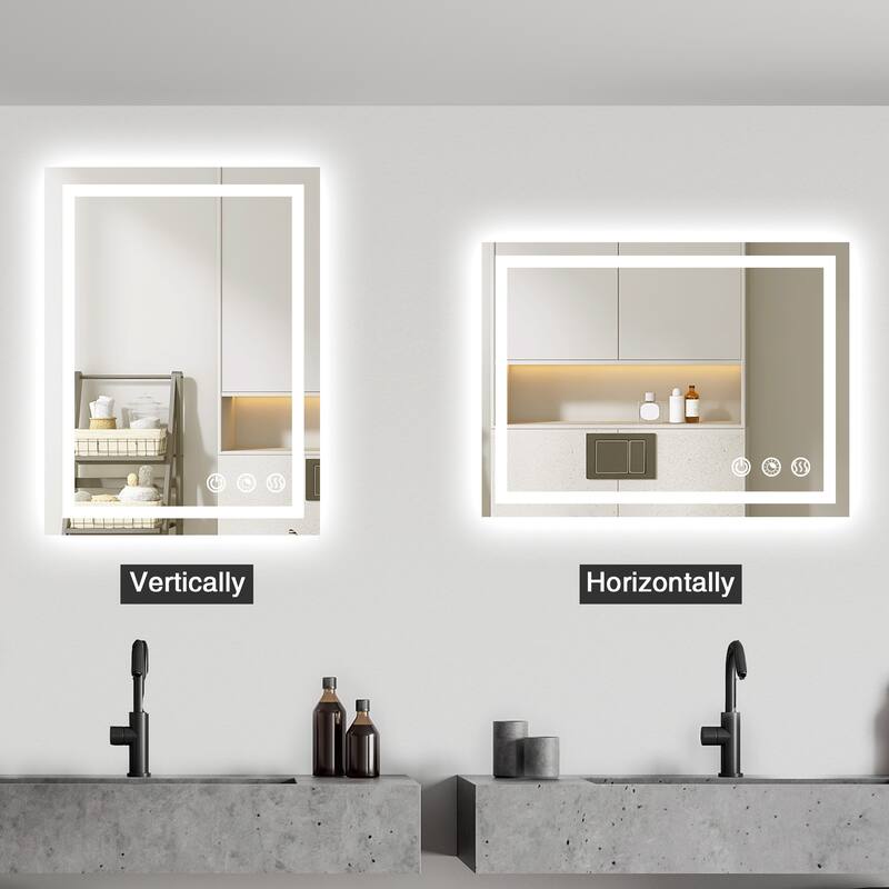 LED Bathroom mirror with Light,Dimmable 3 Colors Temperature Anti-fog Wall Mounted LED Bathroom Mirror(Frontlit & Backlit)