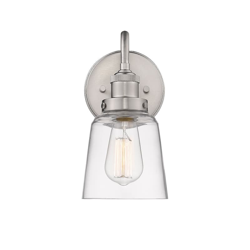 1 Light Clear Bell Glass Wall Sconce in Satin Nickel