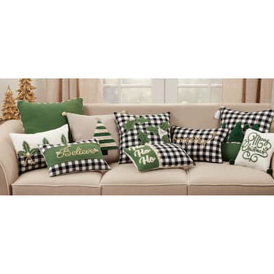 Throw Pillow With Buffalo Plaid Merry Design