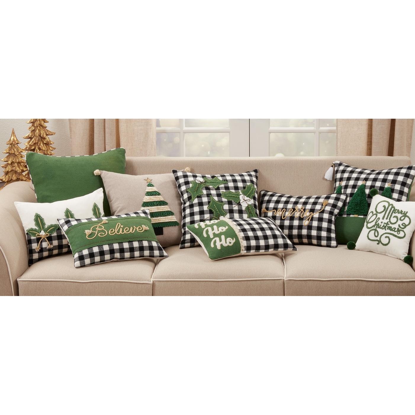 Throw Pillow With Buffalo Plaid Merry Design