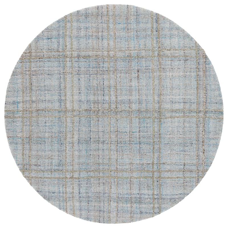 SAFAVIEH Handmade Abstract Alanah Contemporary Plaid Rug - 6' Round - Blue/Grey