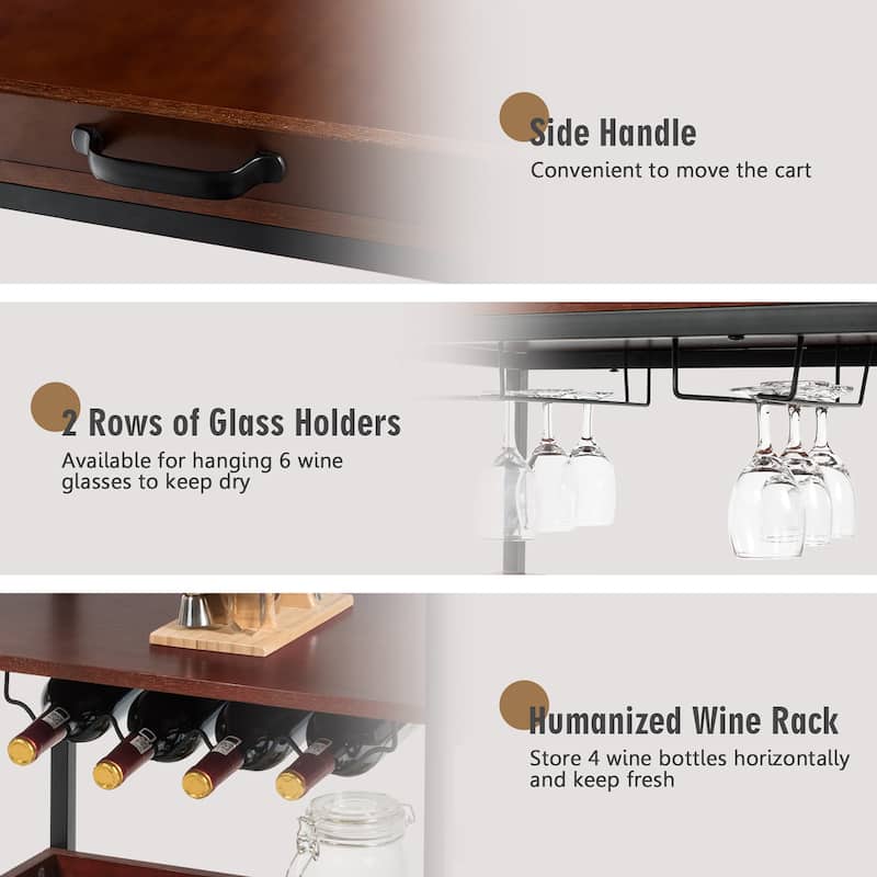 Kitchen Island Cart Rolling Wooden 3 Tier Serving Cart
