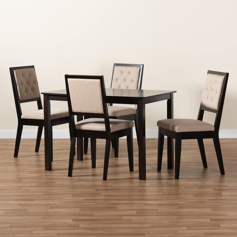 Suvi Modern and Contemporary Oak Wood Dining Set - Sand/Dark Brown