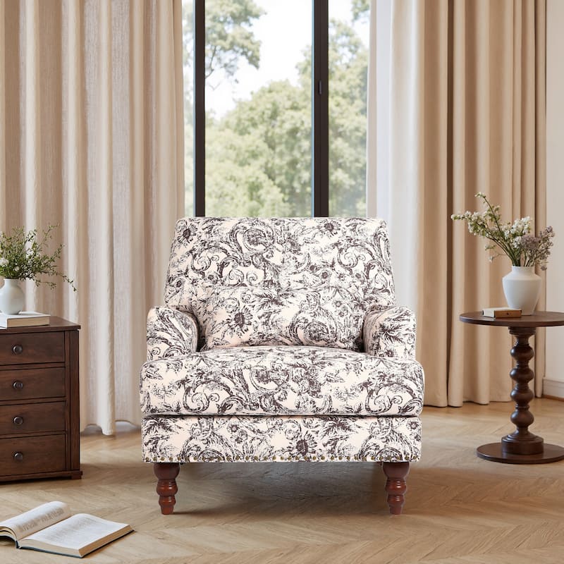 Mid Century Chenille Upholstered Accent Chair with Nailhead Trim