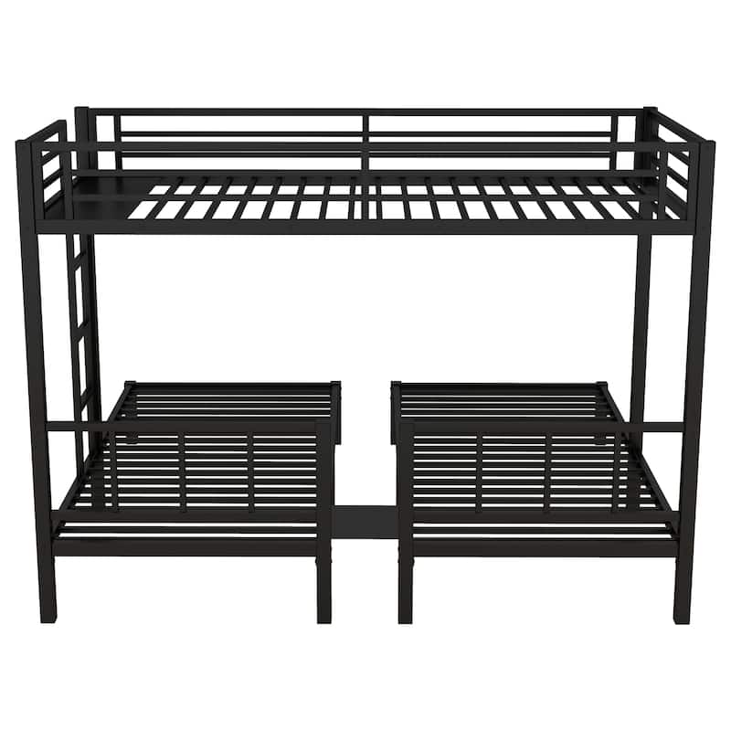 GDFStudio - Bellamy Metal Triple Bunk Bed with Safety Guardrails and Space-Saving Design