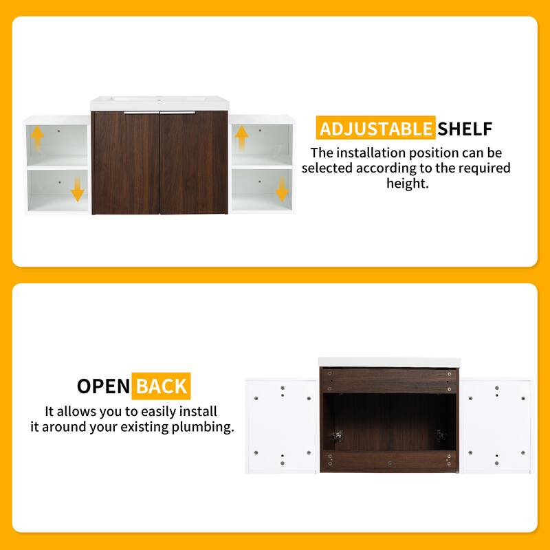 Beingnext 24"/36"/48"/60"/72"/84" Bathroom Vanity with Sink, Floating Bathroom Vanity with Soft Close Door and Shelf