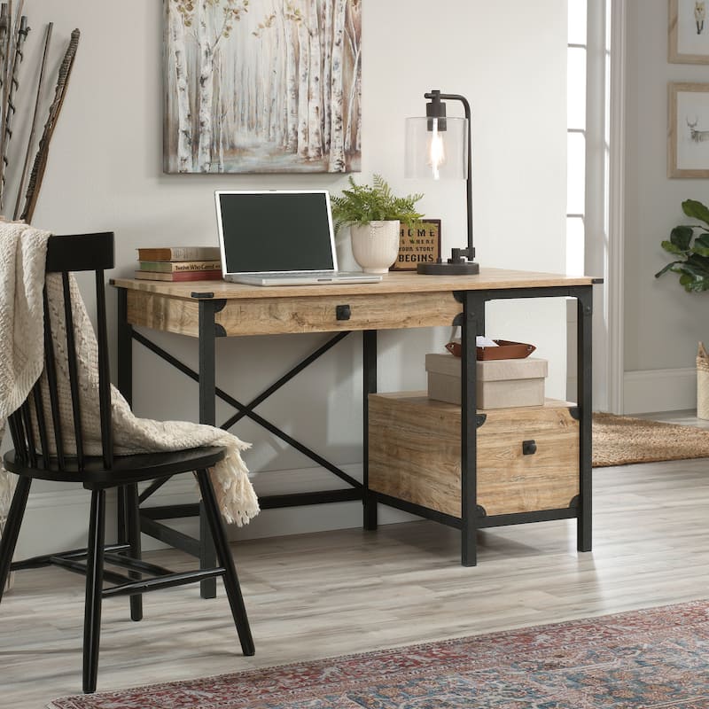 Industrial Brown Computer Desk with 2 Drawers 47 Inch Long Home Office