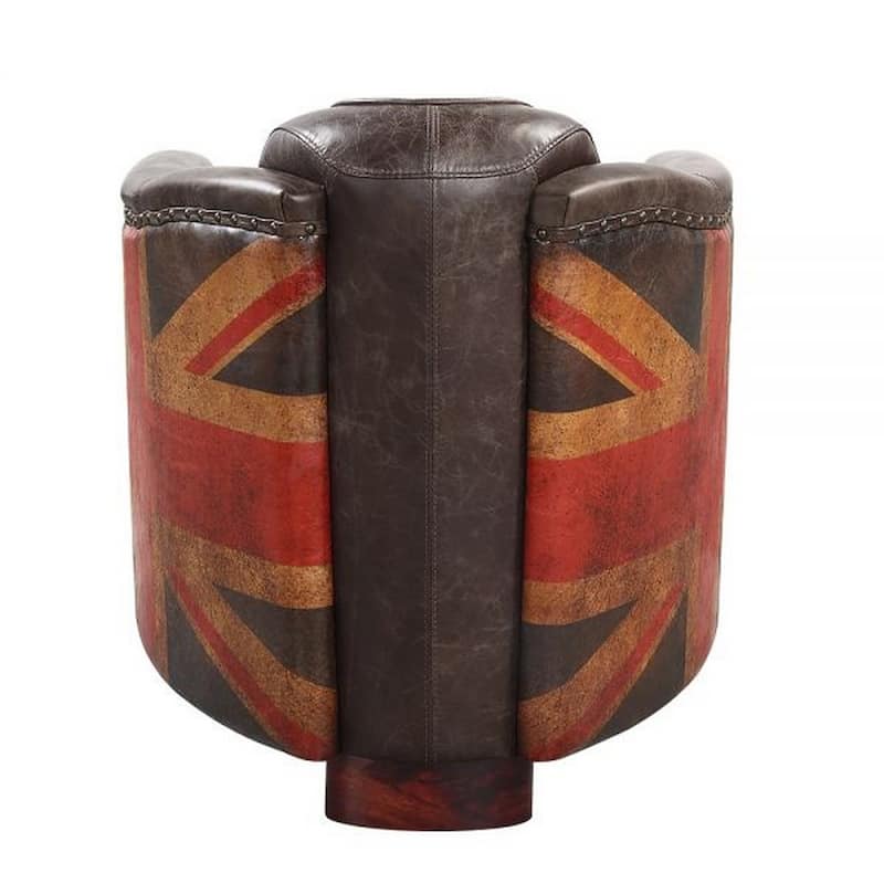 Bran 37 Inch Chair, Leather Upholstery, Cunninghamia Wood, Distressed Brown