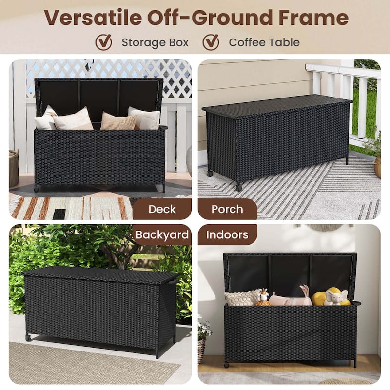 Costway 85 Gallon Rattan Deck Box with Waterproof Liner Universal - See Details