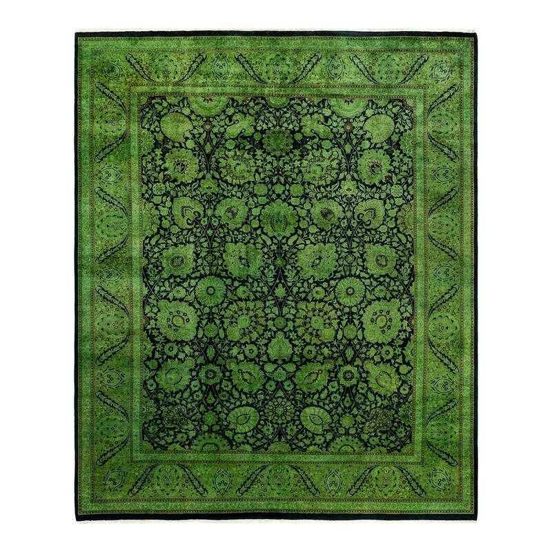 Overton Hand Knotted Wool Vintage Inspired Modern Contemporary Overdyed Green Area Rug - 8' 4" x 10' 0"