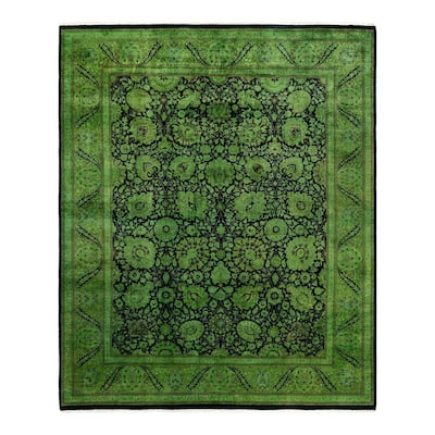Overton Hand Knotted Wool Vintage Inspired Modern Contemporary Overdyed Green Area Rug - 8' 4" x 10' 0"