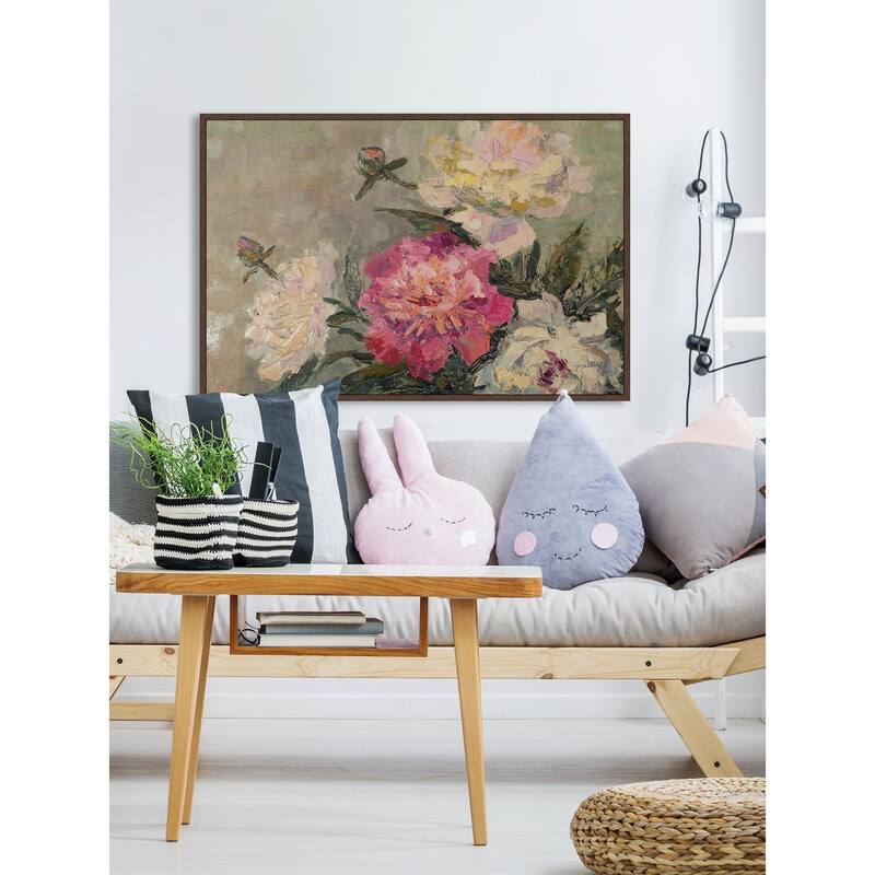 Garden Peonies Floater Framed Print on Canvas
