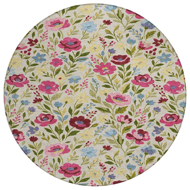 Machine Washable Indoor/ Outdoor Floral Garden Chantille Rug
