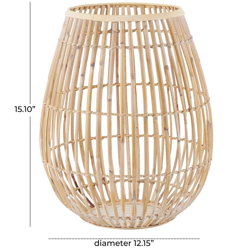 Brown Bamboo Wood Handmade Open Frame Round Decorative Vase