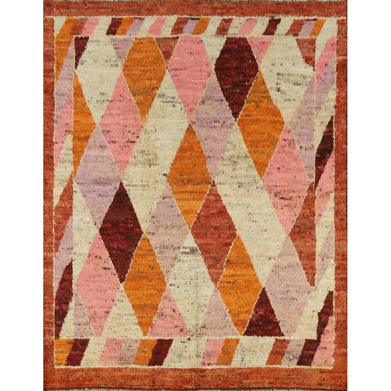 Trellis Moroccan Oriental Rug Hand-Knotted Bedroom Wool Carpet - 5'6" x 6'6"