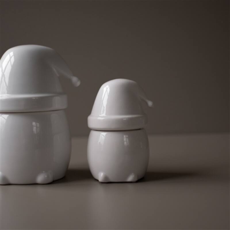 Shiny Ceramic Santa Gnome Christmas Figurine - 5" - White