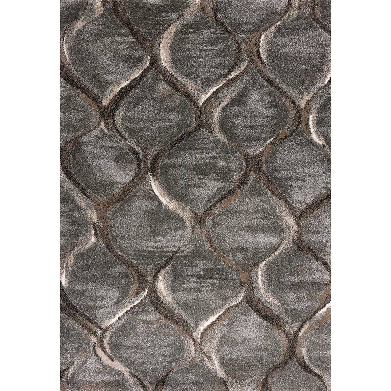 Domani Scene Transitional Charcoal Wave or Brick Area Rug - 5'3"X 7'7" - Charcoal Trellis