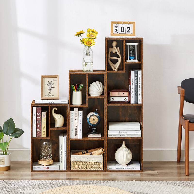 VECELO, 3-Tier Four Open Cube Wooden Bookcase Organizer, Bookshelf / Book Storage