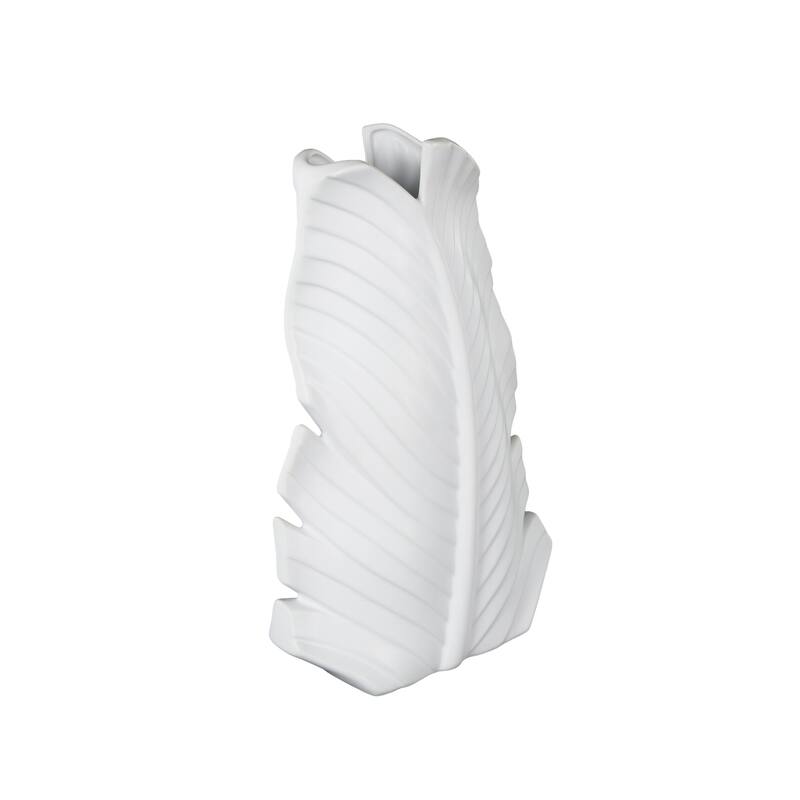 Ceramic Palm Tree Curved Leaf Decorative Vase - Black or White - Roche River Decor