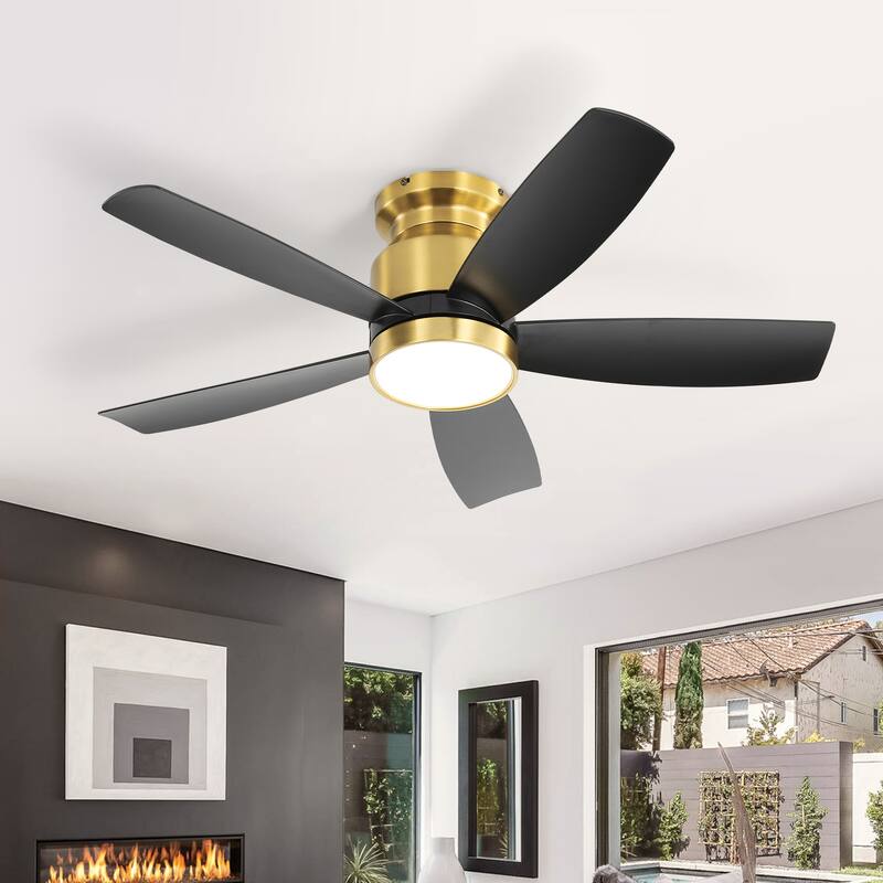 Modern Dimmable LED Light Ceiling Fan for Bedroom Dining Room, 42 Inch Flush Mount Ceiling Fan with Remote Control - Gold+Black