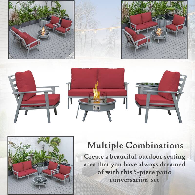 Walbrooke 4-Piece Outdoor Powder-Coated Frame Patio Furniture Set with Fire Pit Table, Tank Holder and Polyester Cushions