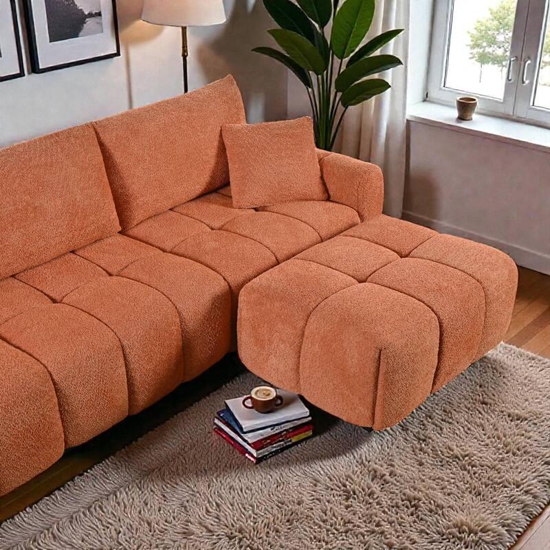 110" Modular L-Shaped Sectional Sofa with Ottoman, Boucle Fabric Couch, High Density Foam Seating