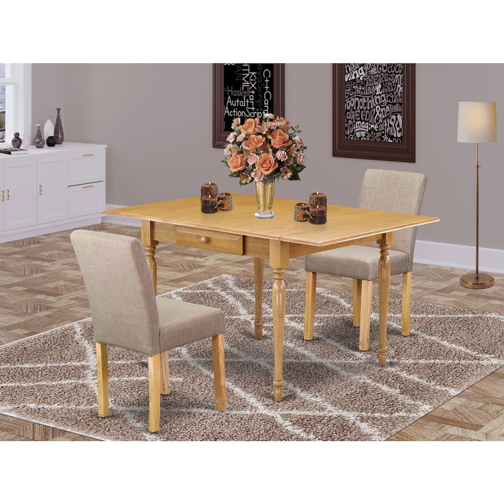 HomeStock 3-Pc Natural Brown Oak Finish Solid Wood Top with Dropleaf Dining Table Set - Seats 2