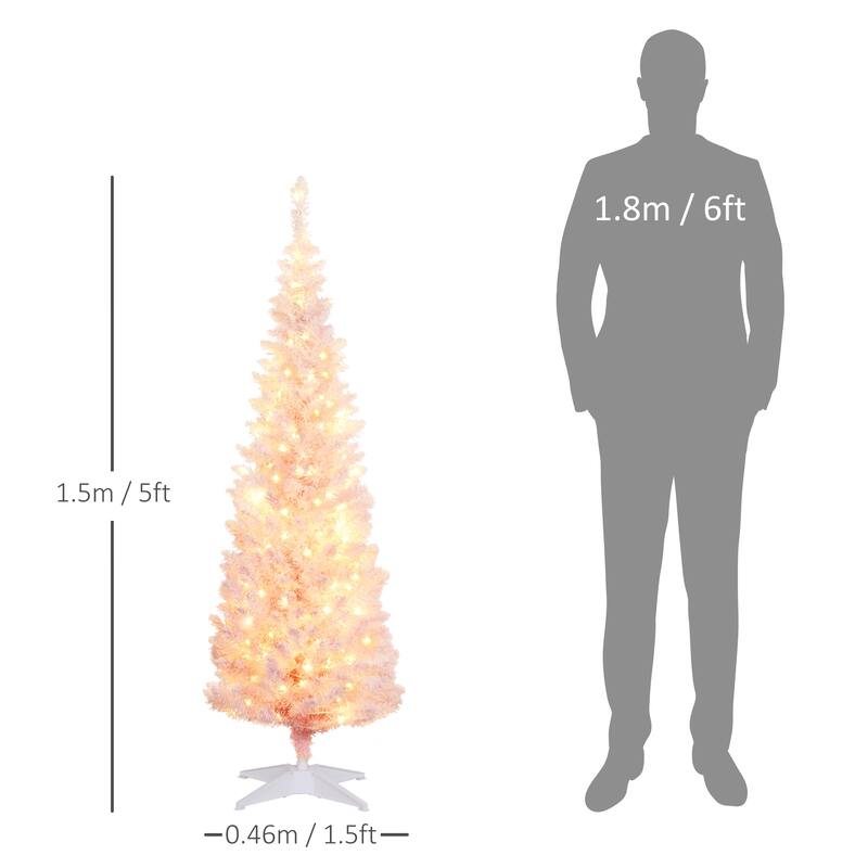 5' Tall Pre-Lit Slim Noble Fir Artificial Christmas Tree with 160 Warm White LED Lights and 294 Tips - Pink