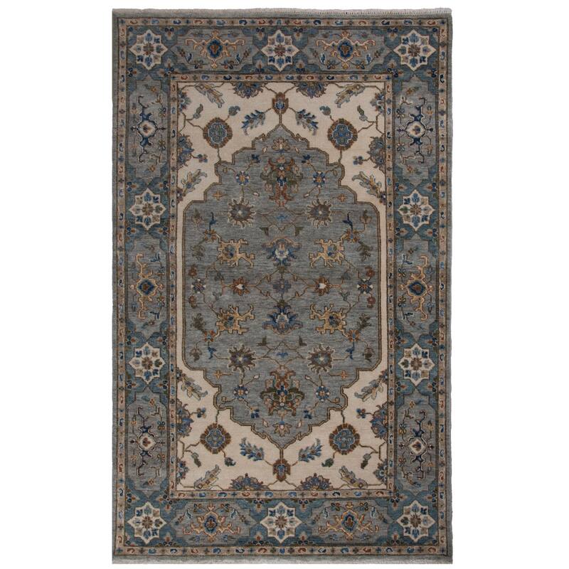 Alora Decor Greek Transitional Medallion Wool Area Rug - 6' x 9' - Light Blue/ Beige