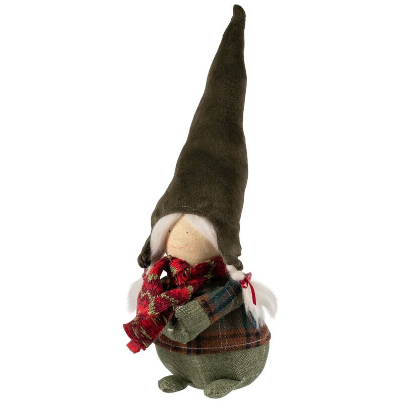 Gnome Girl with Plaid Outfit Christmas Figurine - 12.5"