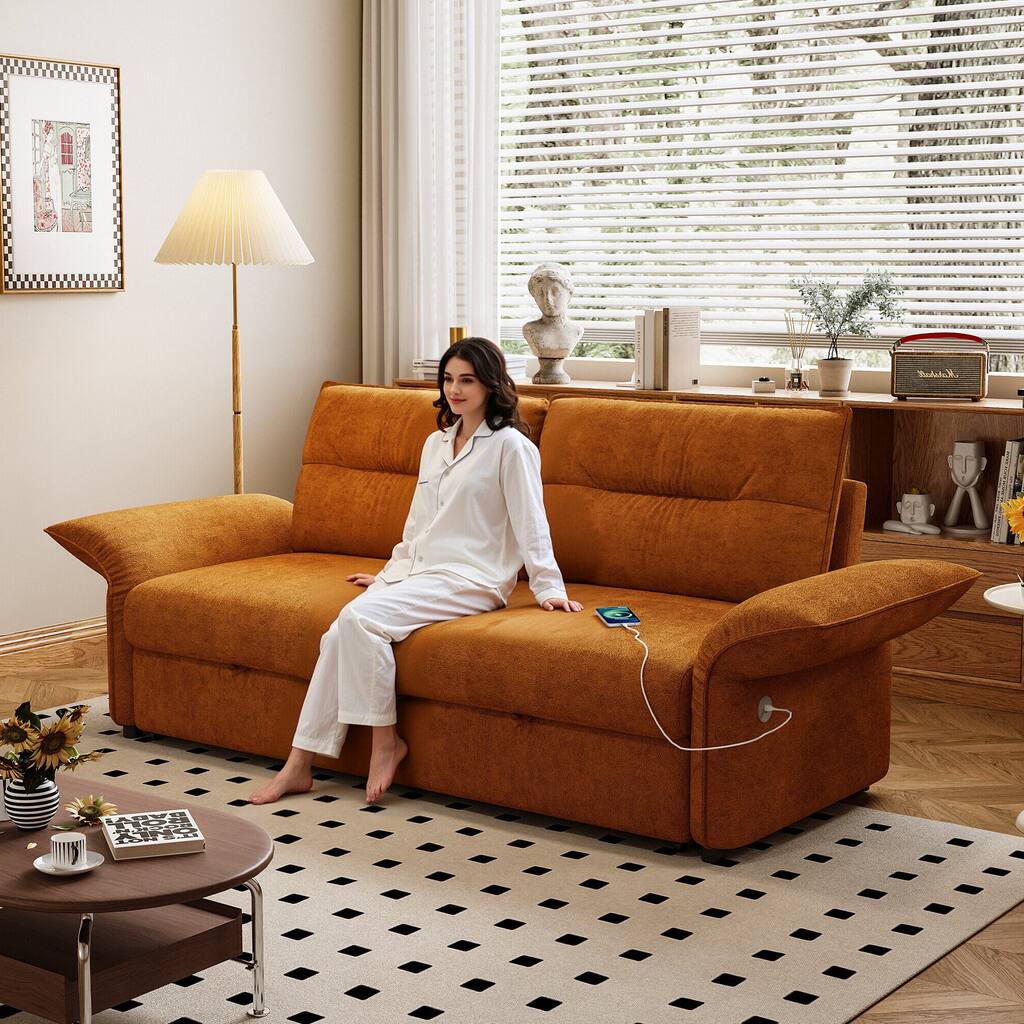 GDFStudio Iris 85" Plush Fabric Convertible Sofa Bed, Solid Wood Frame, 2-in-1 Guest Bed
