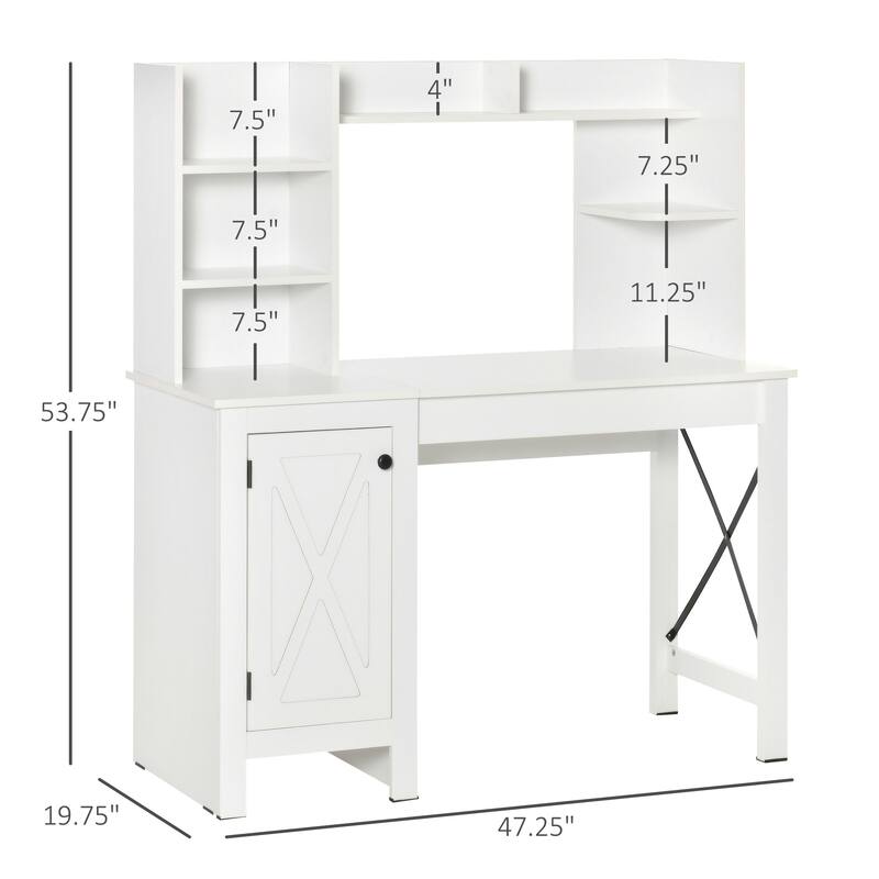 Farmhouse Computer Desk with Hutch and Cabinet, Home Office Desk with Storage and Shelves