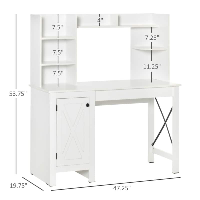 Farmhouse Writing Computer Office Desk with Hutch and Barn Style Door for Study Room and Bedroom or Home Office