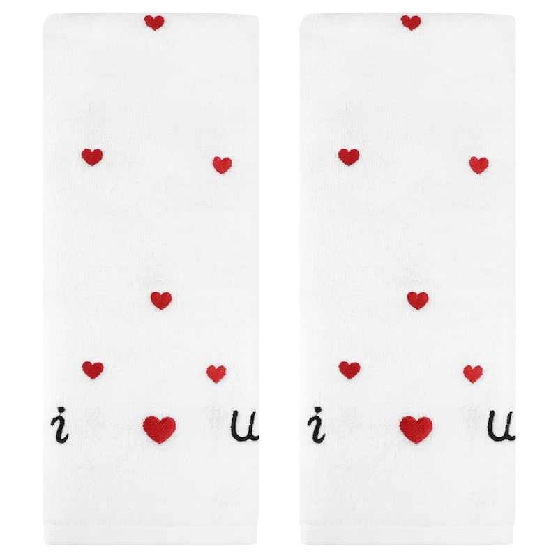 Valentine's Day Cotton Hand Towels Letter Heart Love Pattern Bathroom Decorative Absorbent Towel Set for Cleaning Drying
