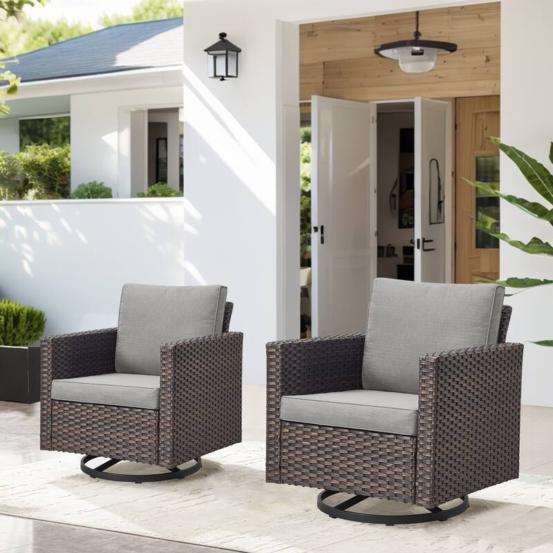 2 Piece Patio Swivel Glider Chairs - Brown - Grey - Brown