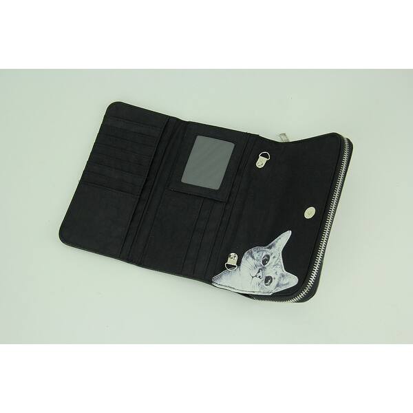 Shop Black Peeking Cat Wallet With Removable Crossbody Strap 4 X